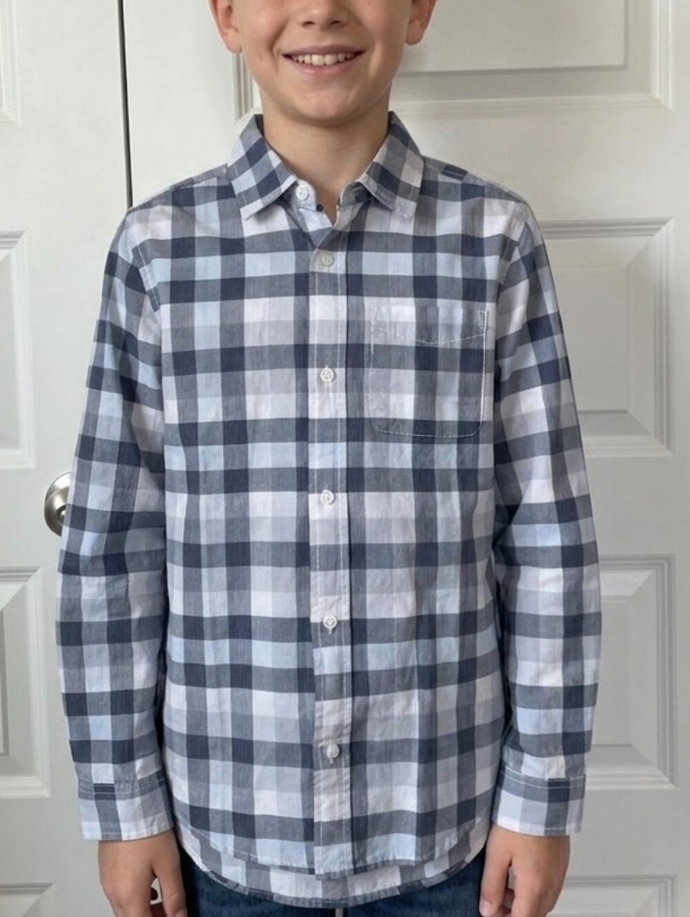 The Children's Place Boys Navy and White Plaid Button-Down Shirt